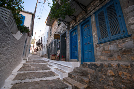 HYDRA, GREECE - MAY 7: View of Hydra town in May 7, 2013 in Hydra, Greece. Hydra island (20.1 sq mi, pop.1900) was and is one of the major centers of artistic creation, the island hosted many artists.のeditorial素材