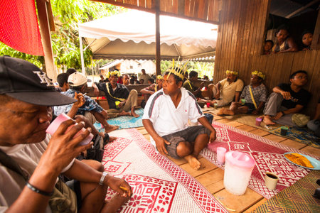 BERDUT, MALAYSIA - APR 8: Unidentified people Orang Asli in his village on Apr 8, 2013 in Berdut, Malaysia. More than 76% of all Orang Asli live below the poverty line, life expectancy - 53 years old.のeditorial素材