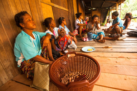 BERDUT, MALAYSIA - APR 8: Unidentified people Orang Asli in his village on Apr 8, 2013 in Berdut, Malaysia. More than 76% of all Orang Asli live below the poverty line, life expectancy - 53 years old.のeditorial素材