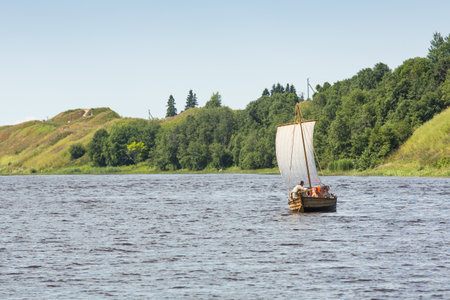 STARAYA LADOGA, RUSSIA - JULY 13: During of international historical festival of medieval culture Ladogafest-2013 (12-14 of Jul) on July 13, 2013 on Staraya Ladoga, Russia.のeditorial素材