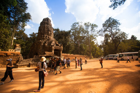 SIEM REAP, CAMBODIA - DEC 13: Angkor Wat - is the largest Hindu temple complex and religious monument in the world, Dec 13, 2012 Siem Reap, Cambodia. It is the country's prime attraction for visitors.のeditorial素材