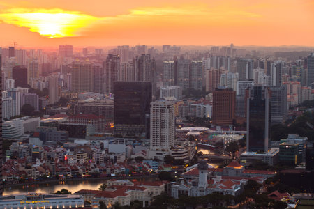 SINGAPORE - APRIL 15: A view of city from roof Marina Bay Hotel on April 15, 2012 on Singapore. This hotel is billed as the world's most expensive standalone casino property at S$8 billion.のeditorial素材