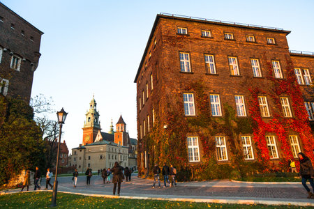 KRAKOW, POLAND - OCT 19: On territory of Royal palace in Wawel, Oct 19, 2013 in Krakow, Poland. The monument to the history of the Decree of the President Lech Walesa on September 8, 1994.のeditorial素材
