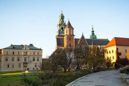 KRAKOW, POLAND - OCT 19: On territory of Royal palace in Wawel, Oct 19, 2013 in Krakow, Poland. The monument to the history of the Decree of the President Lech Walesa on September 8, 1994.のeditorial素材