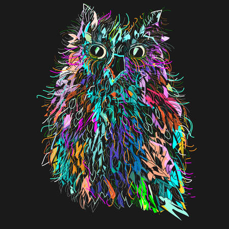 Owl in night, symbol of Halloween, vector illustration. Illustration for t-shirt.のイラスト素材