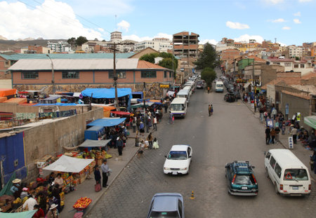 POTOSI, BOLIVIA - JAN 6: Scene on one of the streets in center of city, Jan 6, 2011 Potosi, Bolivia. It is one of the highest cities in the world by elevation at a nominal 4,090 metres.のeditorial素材