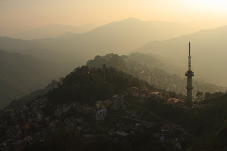 GANGTOK, INDIA - DEC 5: View from the birds eye view on Gangtok on Dec 5, 2008 in Gangtok, Indian. Gangtok is known as special place between Nepal, Bhutan and India, it's part of India, but with Tibet culture.のeditorial素材
