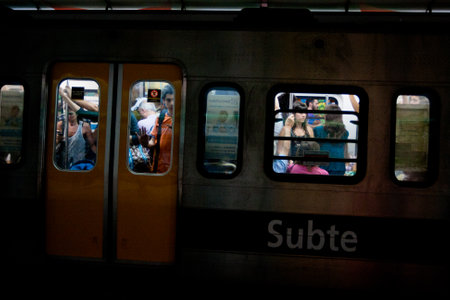 BUENOS AIRES, ARGENTINA - NOV 30: Scene in the Buenos Aires subway, Nov 30, 2010 in Buenos Aires, Argentina. Rapid transit system of lines opened Dec 1, 1913. Passenger traffic for the year 328.5 million.のeditorial素材