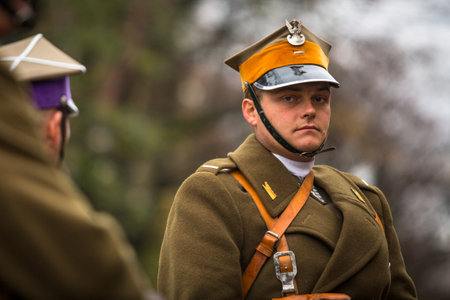 KRAKOW, POLAND - NOV 11: Unidentified participants celebrating National Independence Day an Republic of Poland, Nov 11, 2013 in Krakow, Poland. Is a public holiday, celebrated every year from 1918.のeditorial素材