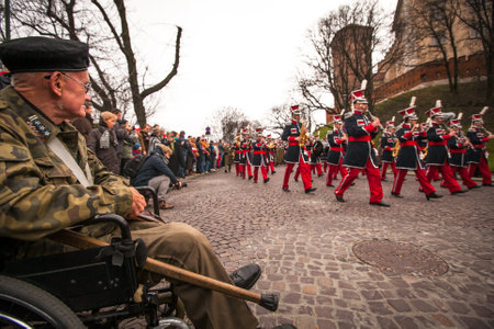 KRAKOW, POLAND - NOV 11: Unidentified participants celebrating National Independence Day an Republic of Poland, Nov 11, 2013 in Krakow, Poland. Is a public holiday, celebrated every year from 1918.のeditorial素材