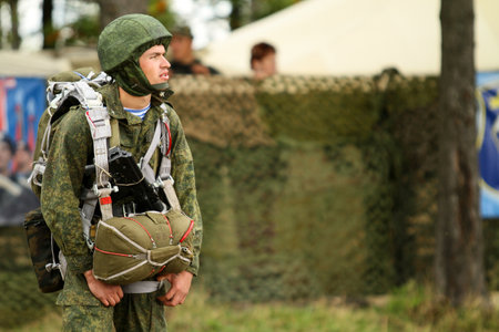 KOSTROMA REGION - AUGUST 26: Soldiers on the Command post exercises with 98-th Guards Airborne Division, August 26, 2010 in Kostroma region, Russia.のeditorial素材
