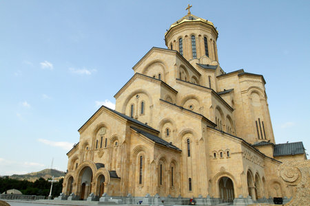 TBILISI, GEORGIA - JUL 14: View of the Holy Trinity (Sameba) Cathedral, Jul 14, 2011 in Tbilisi,...