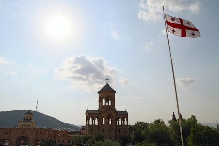 TBILISI, GEORGIA - JUL 14: View of the Holy Trinity (Sameba) Cathedral, Jul 14, 2011 in Tbilisi,...