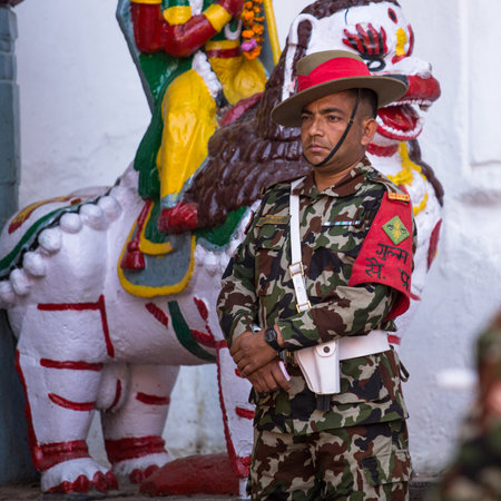 KATHMANDU, NEPAL - DEC 2: Unidentified guard of King Tribhuwan Memorial Museum, Dec 2, 2013 in Kathmandu, Nepal.
のeditorial素材