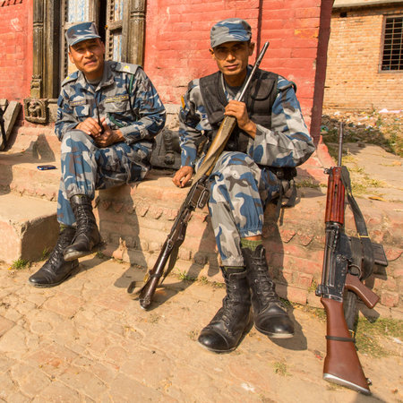 KATHMANDU, NEPAL - Oct 19: Unknown nepalese soldiers Armed Police Force, Dec 19, 2013 in Kathmandu,...