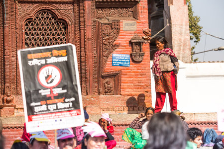 KATHMANDU, NEPAL - NOV 29: Unidentified participants protest within a campaign to end violence against women (VAW), Nov 29, 2013 in Kathmandu, Nepal. Held annually since 1991, 16 days Nov 25 - Dec 10.のeditorial素材
