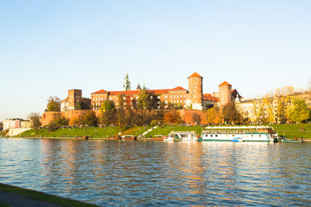 KRAKOW, POLAND - OCT 20, 2013: View of the Vistula River in the historic city center. Vistula is the longest river in Poland, at 1,047 kilometres in length.のeditorial素材