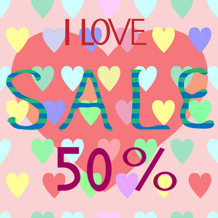 Abstract bright banner with - I Love SALE 50 % - text. (Sale series vector illustration)のイラスト素材