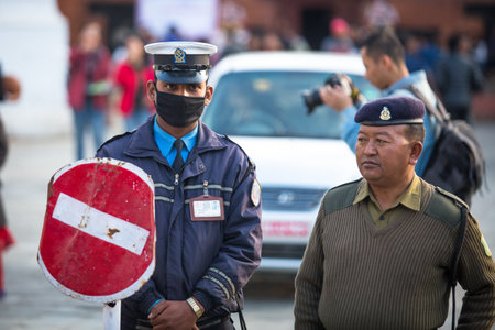 KATHMANDU, NEPAL - NOV 29, 2013: Soldiers during protest within a campaign to end violence against...