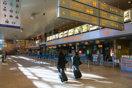 KRAKOW, POLAND - MAR 11, 2014: Terminal hall of John Paul II International Airport Krakow-Balice - celebrated its 50th anniversary. This is second airport in Poland after Warsaw airport.のeditorial素材