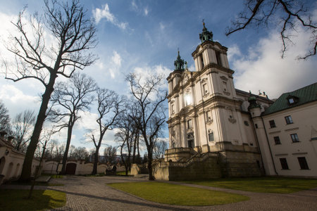 KRAKOW, POLAND - FEB 17, 2014: Church of St.Stanislaus Bishop. Built 1472, In 1733-1751 the church received a baroque decor. It is one of the most famous Polish sanctuaries.のeditorial素材