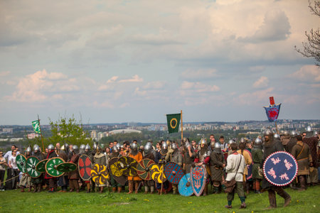 KRAKOW, POLAND - APR 22, 2014: Unidentified participants of Rekawka - Polish tradition, celebrated...