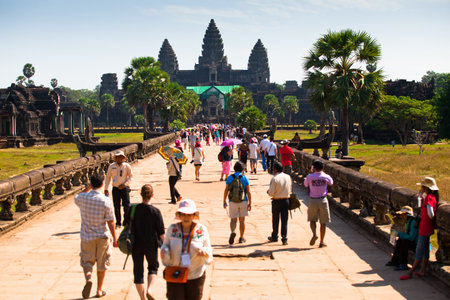 SIEM REAP, CAMBODIA - DEC 13: Angkor Wat - is the largest Hindu temple complex and religious monument in the world, Dec 13, 2012 Siem Reap, Cambodia. It is the country's prime attraction for visitors.のeditorial素材