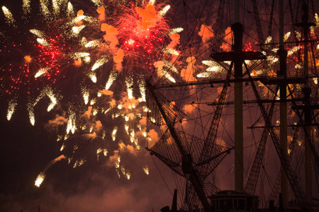 ST.PETERSBURG, RUSSIA - JUNE 24: Celebration Scarlet Sails show during the White Nights Festival, June 24, 2013, St. Petersburg, Russia. From 2010, public attendance grew to 3 million.のeditorial素材