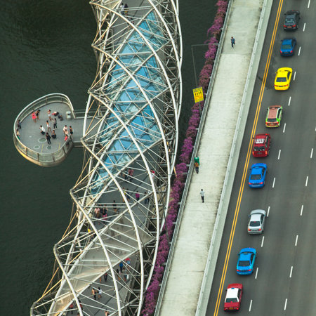 SINGAPORE - APRIL 15: A view of city from roof Marina Bay Hotel on April 15, 2012 on Singapore. This hotel is billed as the world's most expensive standalone casino property at $8 billion.のeditorial素材