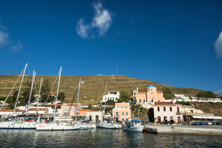 KEA, GREECE - APR 28, 2014: Marina of Kea, is a Greek island in the Cyclades archipelago in the Aegean Sea - convenient destination for weekends and yachting trips. The population 2,455 people.のeditorial素材