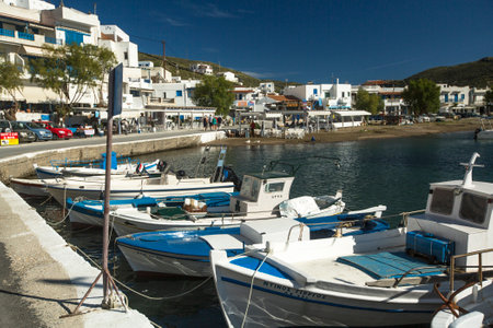 KYTHNOS, GREECE - APR 30, 2014: Marina of Kythnos, is a Greek island 100 km2 in area and has a coastline of about 100 km. It has more than 70 beaches, many of which are still inaccessible by road. のeditorial素材