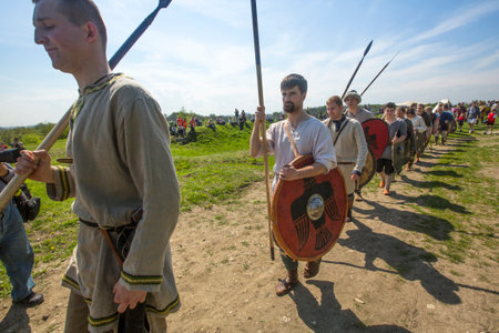 KRAKOW, POLAND - APR 22, 2014: Unidentified participants of Rekawka - Polish tradition, celebrated in Krakow on Tuesday after Easter. Currently has the character of festival historical reconstruction.のeditorial素材