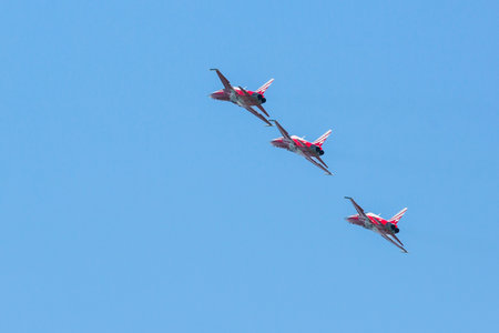BERLIN, GERMANY - MAY 20, 2014: Aerobatic team Northrop F-5E Tiger II (Patrouille Swiss)...