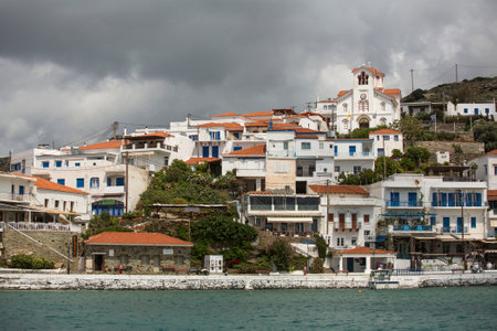 ANDROS, GREECE - APR 28, 2014: Marina of Andros, is the northernmost island of the Greek Cyclades archipelago in the Aegean Sea - area is 380 km2, 40 km long, and its greatest breadth is 16 km.のeditorial素材
