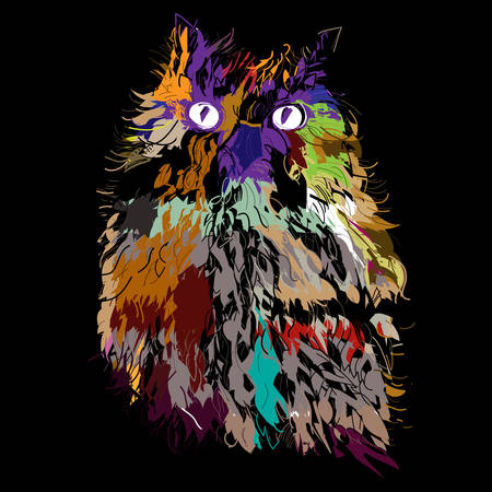 Owl on an black background, hipster symbol, vector illustration. Illustration for t-shirt.のイラスト素材