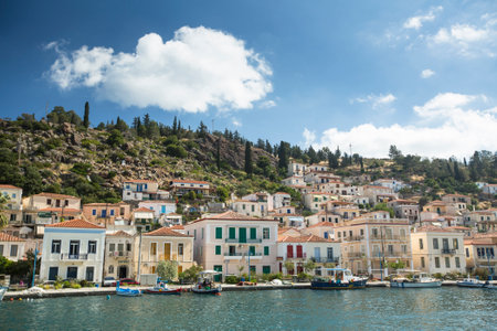 POROS, GREECE - APR 30, 2014: Marina of Poros, is a Greek island in southern part of Saronic Gulf,...