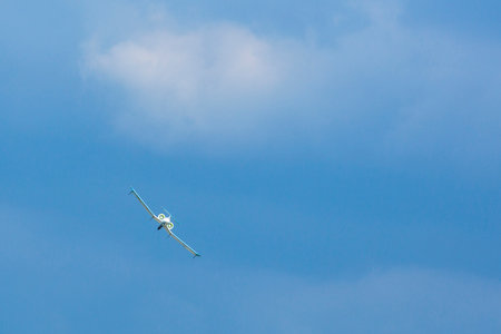 BERLIN, GERMANY - MAY 20, 2014: Prototype electric aircraft Airbus E-Fan (Airbus / France), demonstration during the International Aerospace Exhibition ILA Berlin Air Show-2014.のeditorial素材
