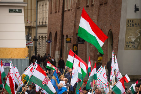 KRAKOW, POLAND - NOV 11: Unidentified participants celebrating National Independence Day an Republic of Poland, Nov 11, 2013 in Krakow, Poland. Is a public holiday, celebrated every year from 1918.のeditorial素材