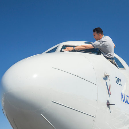 BERLIN, GERMANY - MAY 20, 2014: Unidentified participants staff during the International Aerospace Exhibition ILA Berlin Air Show-2014.のeditorial素材