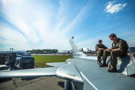 BERLIN, GERMANY - MAY 20, 2014: Unidentified participants staff during the International Aerospace Exhibition ILA Berlin Air Show-2014.のeditorial素材