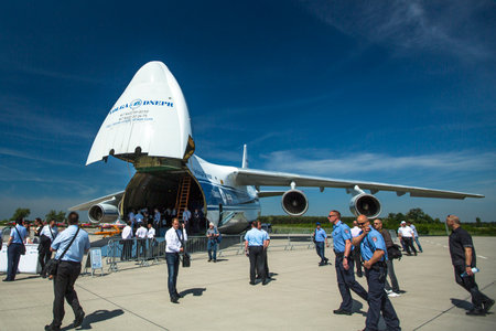 BERLIN, GERMANY - MAY 21, 2014: Strategic airlift jet aircraft Antonov An-124 Ruslan Volga-Dnepr...