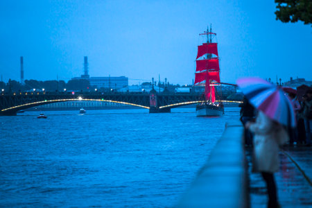 ST.PETERSBURG, RUSSIA - JUN 20, 2014: Celebration Scarlet Sails show during the White Nights Festival. In 2014, the festival Scarlet Sails celebrates its tenth anniversary.のeditorial素材