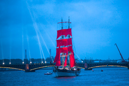 ST.PETERSBURG, RUSSIA - JUN 20, 2014: The frigate participated in festivities marks school graduations. In 2014, the festival Scarlet Sails celebrates its tenth anniversary.のeditorial素材