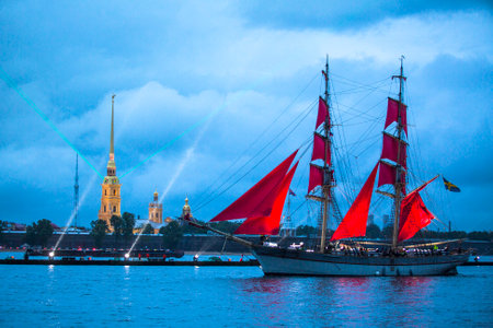 ST.PETERSBURG, RUSSIA - JUN 20, 2014: The frigate participated in festivities marks school graduations. In 2014, the festival Scarlet Sails celebrates its tenth anniversary.のeditorial素材