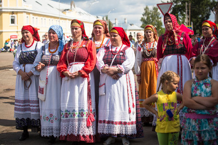 TIKHVIN, RUSSIA - JULY 5, 2014: Unidentified participants the celebration of the day of the city of Tikhvin - first mentioned 1383, town status since 1773 year (200 kilometers east of St. Petersburg)のeditorial素材