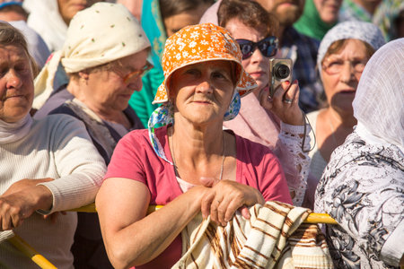 TIKHVIN, RUSSIA - JULY 9, 2014: Celebrations on the occasion of the 10th anniversary of the return of the Tikhvin icon of the Mother of God, Procession and divine Liturgy in Uspensky monastery.のeditorial素材