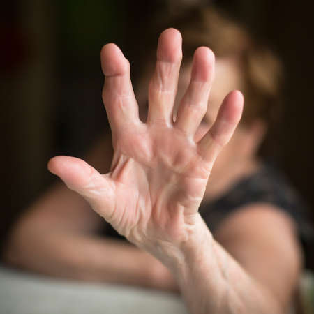Palm of the hand of an old woman.の写真素材