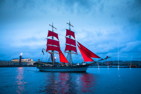ST.PETERSBURG, RUSSIA - JUN 20, 2014: The frigate participated in festivities marks school graduations. In 2014, the festival Scarlet Sails celebrates its tenth anniversary.のeditorial素材