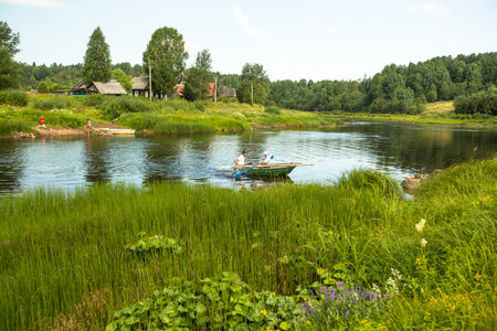 SOGINITSY, RUSSIA - JULY 25, 2014: Unidentified participants during folk festival Ivan-Tea (lat. Chamaenerion) from ecovillage Grishino.のeditorial素材