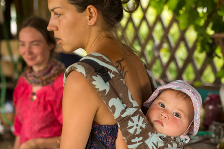 SOGINITSY, RUSSIA - JULY 25, 2014: Unidentified participants during folk festival Ivan-Tea (lat. Chamaenerion) from ecovillage Grishino.のeditorial素材